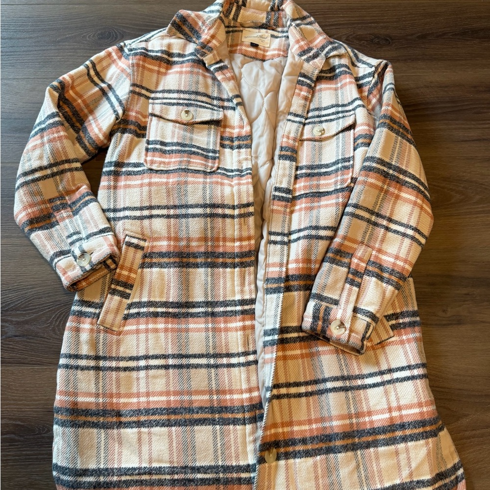 Universal Thread Plaid Trench Coat in Cream and Tan